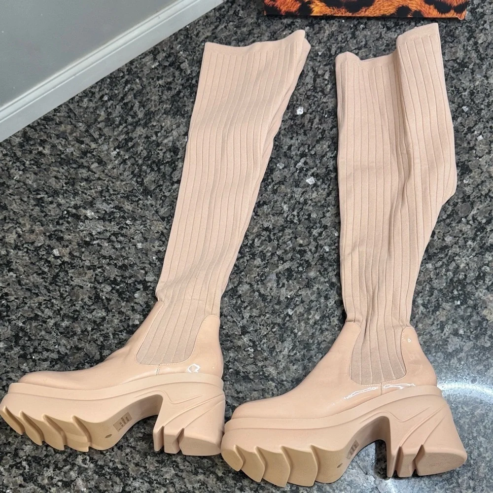 Lemonade platform Over the Knee Cream sock Boots NEW 9